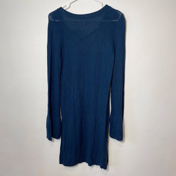 Free People Criss Cross Pullover Tunic Sweater Navy Blue S Long Sleeve Knit Slit - Picture 3 of 6